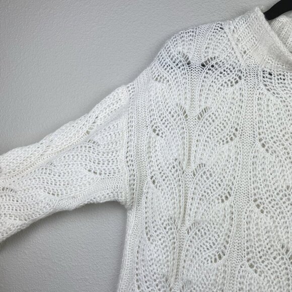 J.Crew Women's Medium Pointelle Cable Knit Sweater Mock Neck Ivory Cream Alpaca - Picture 4 of 14